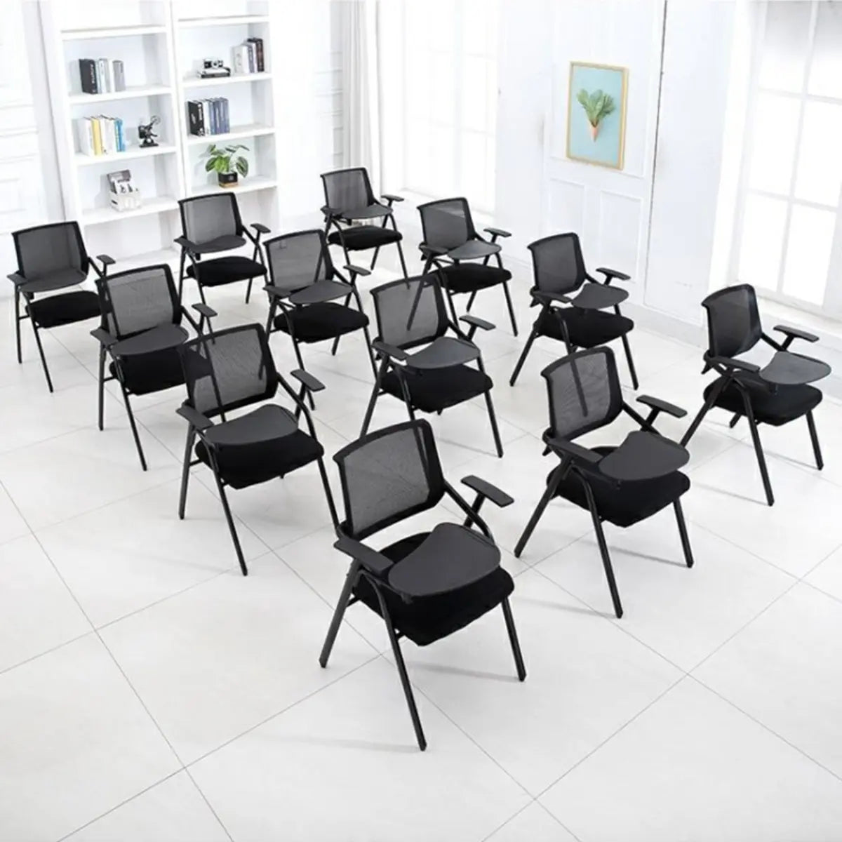 Modern Black Ergonomic Design Stackable Mesh Office Chair Image - 1