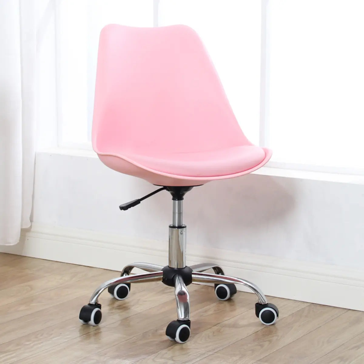 Modern Black Ergonomic Office Stool Wheels Adjustable Height Image - 13