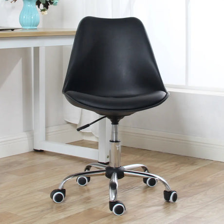 Modern Black Ergonomic Office Stool Wheels Adjustable Height Image - 2