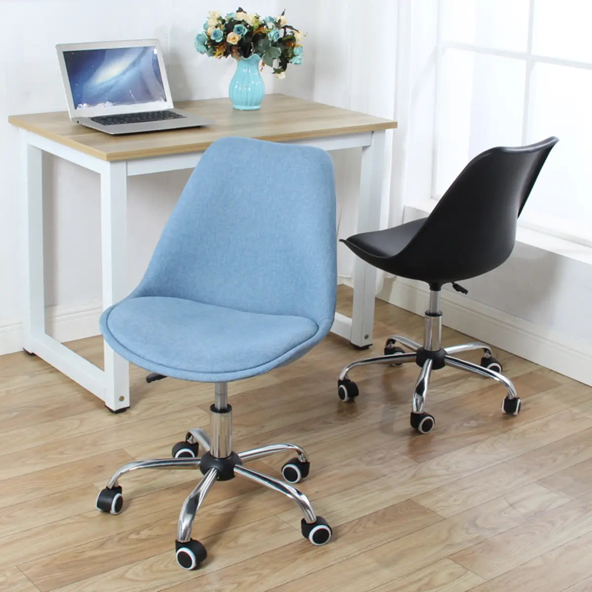 Modern Black Ergonomic Office Stool Wheels Adjustable Height Image - 5