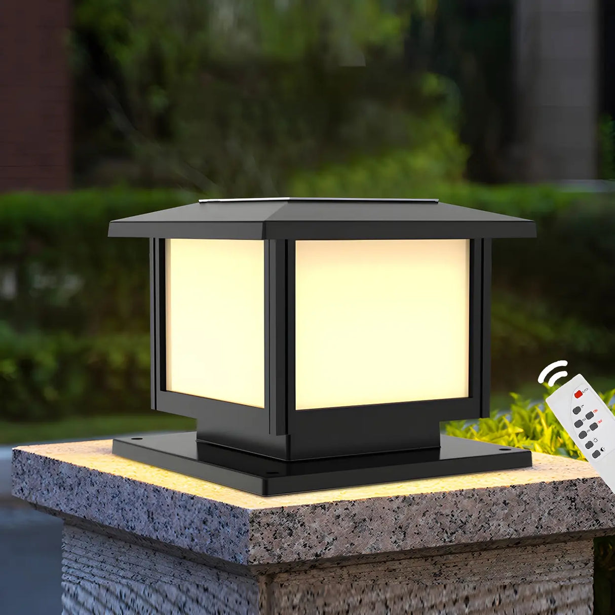 Modern Black Finish Square Solar Outdoor Post Light Image - 16