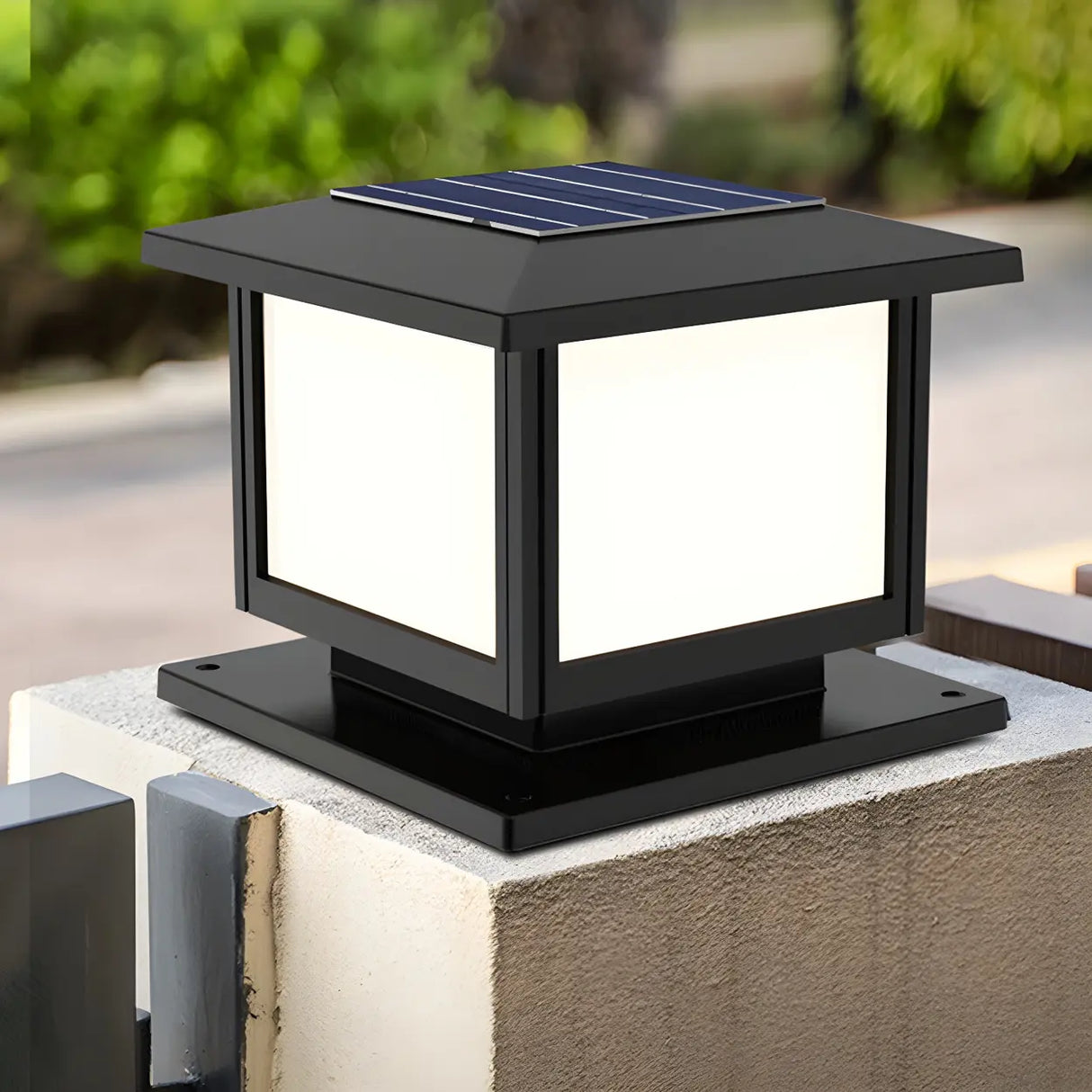 Modern Black Finish Square Solar Outdoor Post Light Image - 6