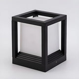 Modern Black Frame Cube Metal Outdoor Post Table Lamp Image - 8