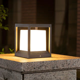 Modern Black Frame Cube Outdoor LED Lantern Post Light Image - 12