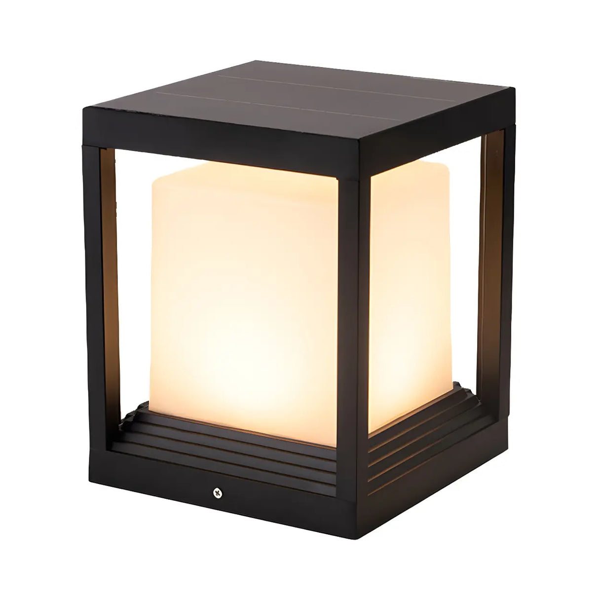 Modern Black Frame Cube Outdoor LED Lantern Post Light Image - 5