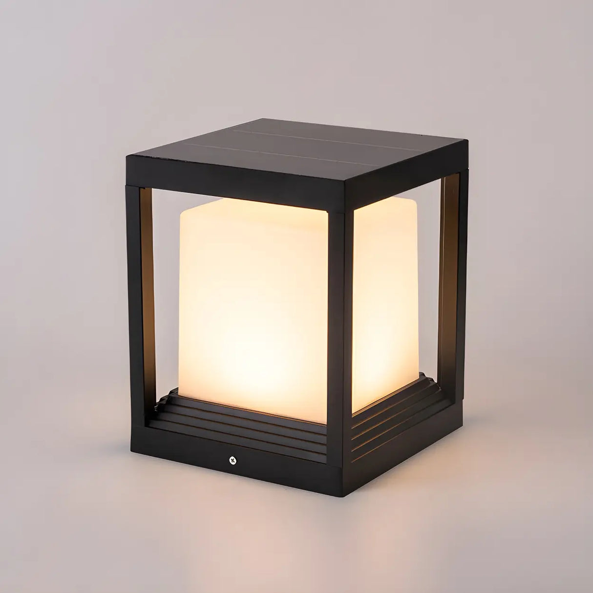 Modern Black Frame Cube Outdoor LED Lantern Post Light Image - 7