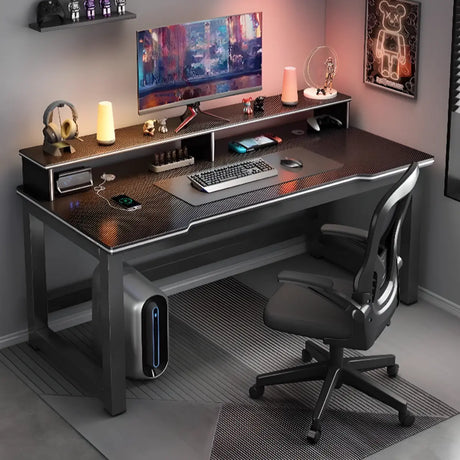 Modern Black Free Form Metal H-Shape Base Computer Desk Image - 1