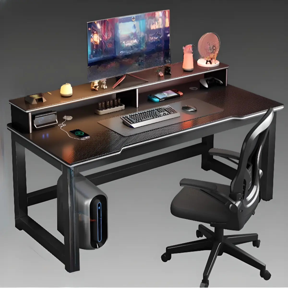 Modern Black Free Form Metal H-Shape Base Computer Desk Image - 10