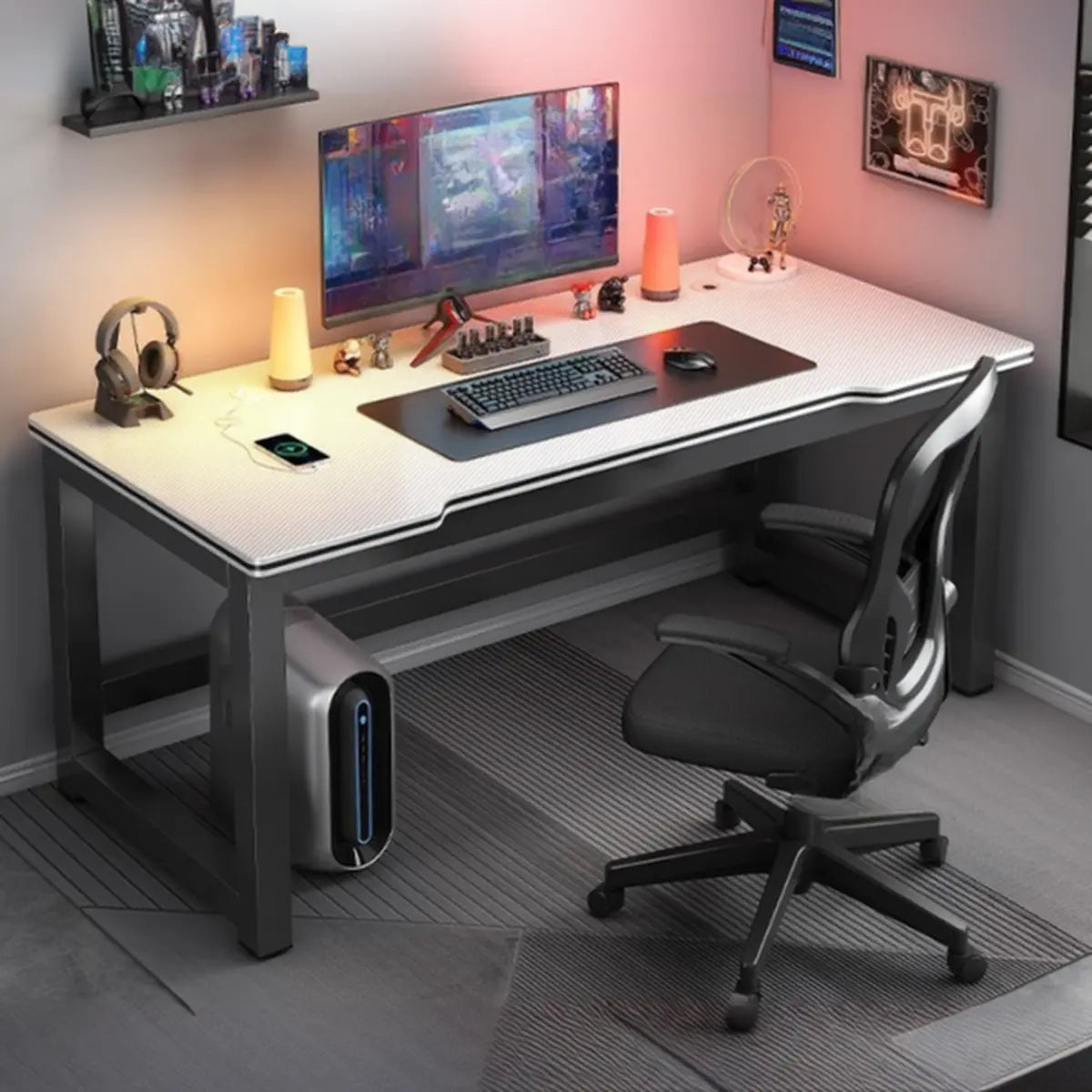 Modern Black Free Form Metal H-Shape Base Computer Desk Image - 11