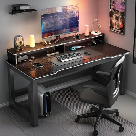 Modern Black Free Form Metal H-Shape Base Computer Desk Image - 2