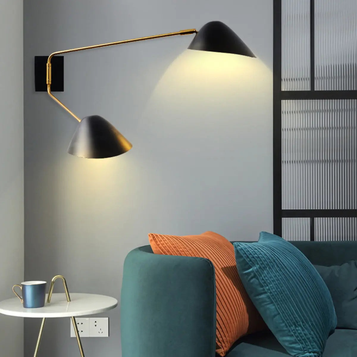 Modern Black Geometric Dual-Arm Rotatable Wall Lamp Image - 1