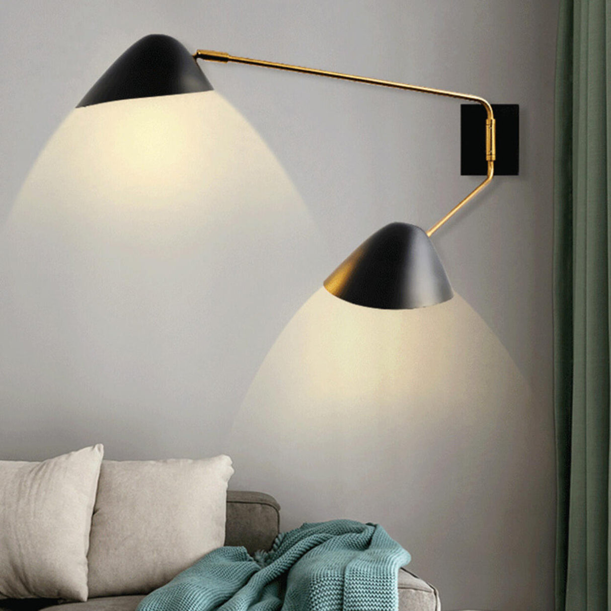 Modern Black Geometric Dual-Arm Rotatable Wall Lamp Image - 17