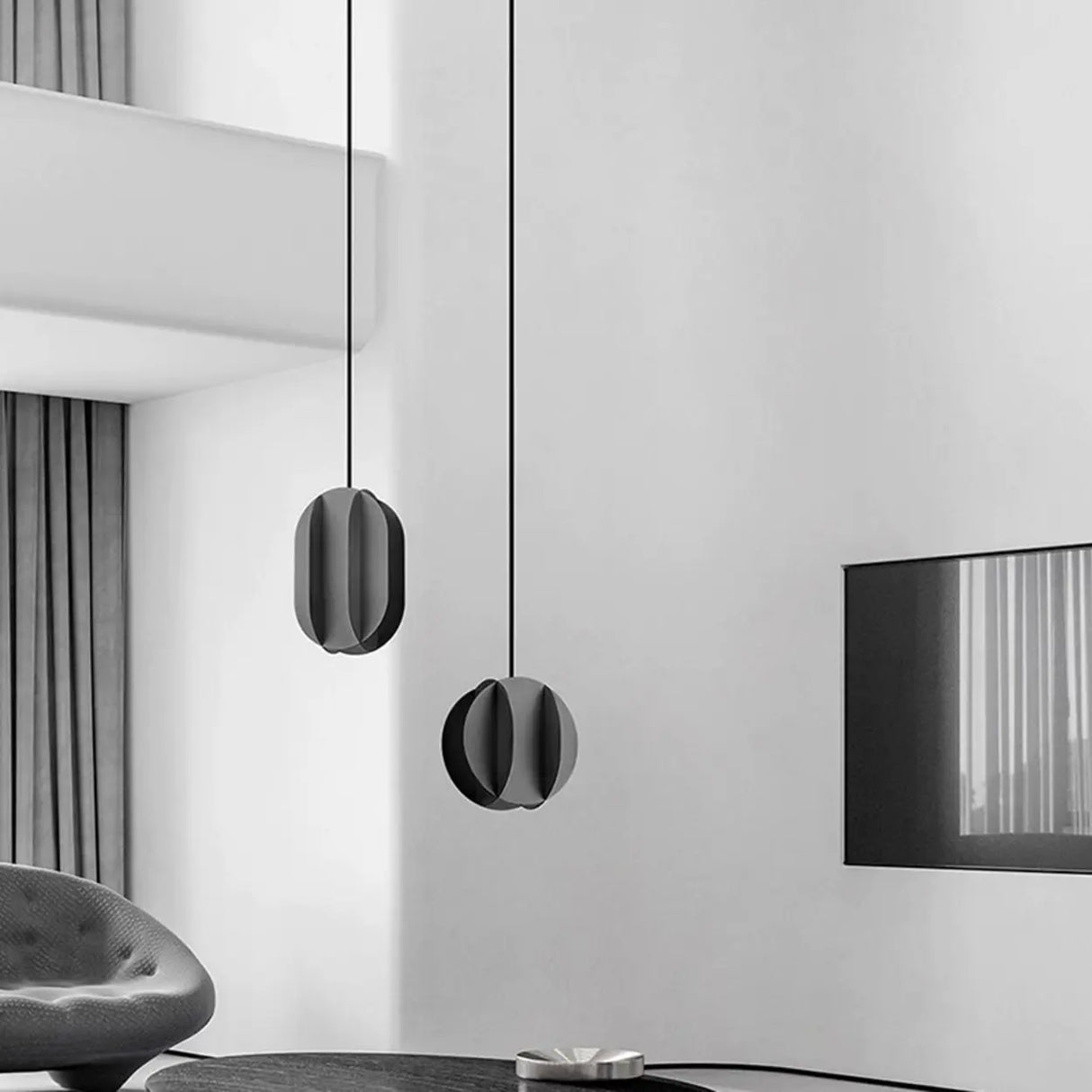 Modern Black Geometric Spherical Living Room Pendant Light Image - 4