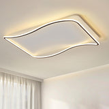 Modern Black Geometry Wave LED Flush Mount Fixture Image - 1