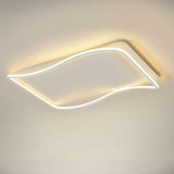 Modern Black Geometry Wave LED Flush Mount Fixture Image - 3