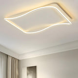 Modern Black Geometry Wave LED Flush Mount Fixture Image - 4