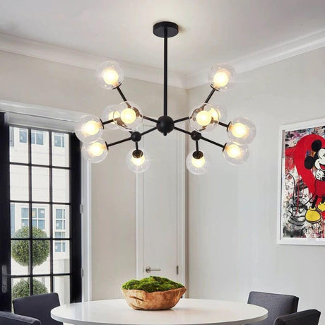 Modern Black Globe Glass Chandelier Adjustable Height Image - 1