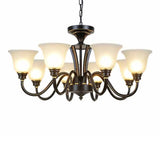 Modern Black Iron Ceiling Chandelier with Glass Shades Image - 10