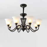 Modern Black Iron Ceiling Chandelier with Glass Shades Image - 12