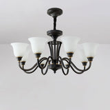 Modern Black Iron Ceiling Chandelier with Glass Shades Image - 13