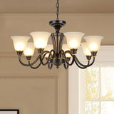 Modern Black Iron Ceiling Chandelier with Glass Shades Image - 18