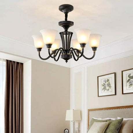 Modern Black Iron Ceiling Chandelier with Glass Shades Image - 1