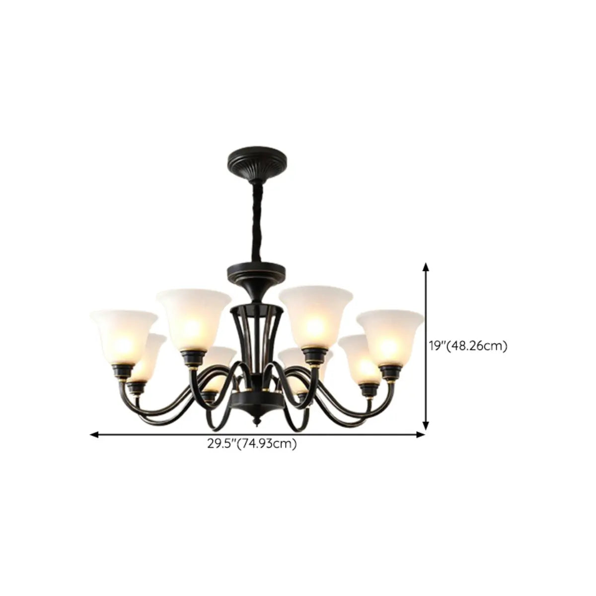 Modern Black Iron Ceiling Chandelier with Glass Shades Image - 23