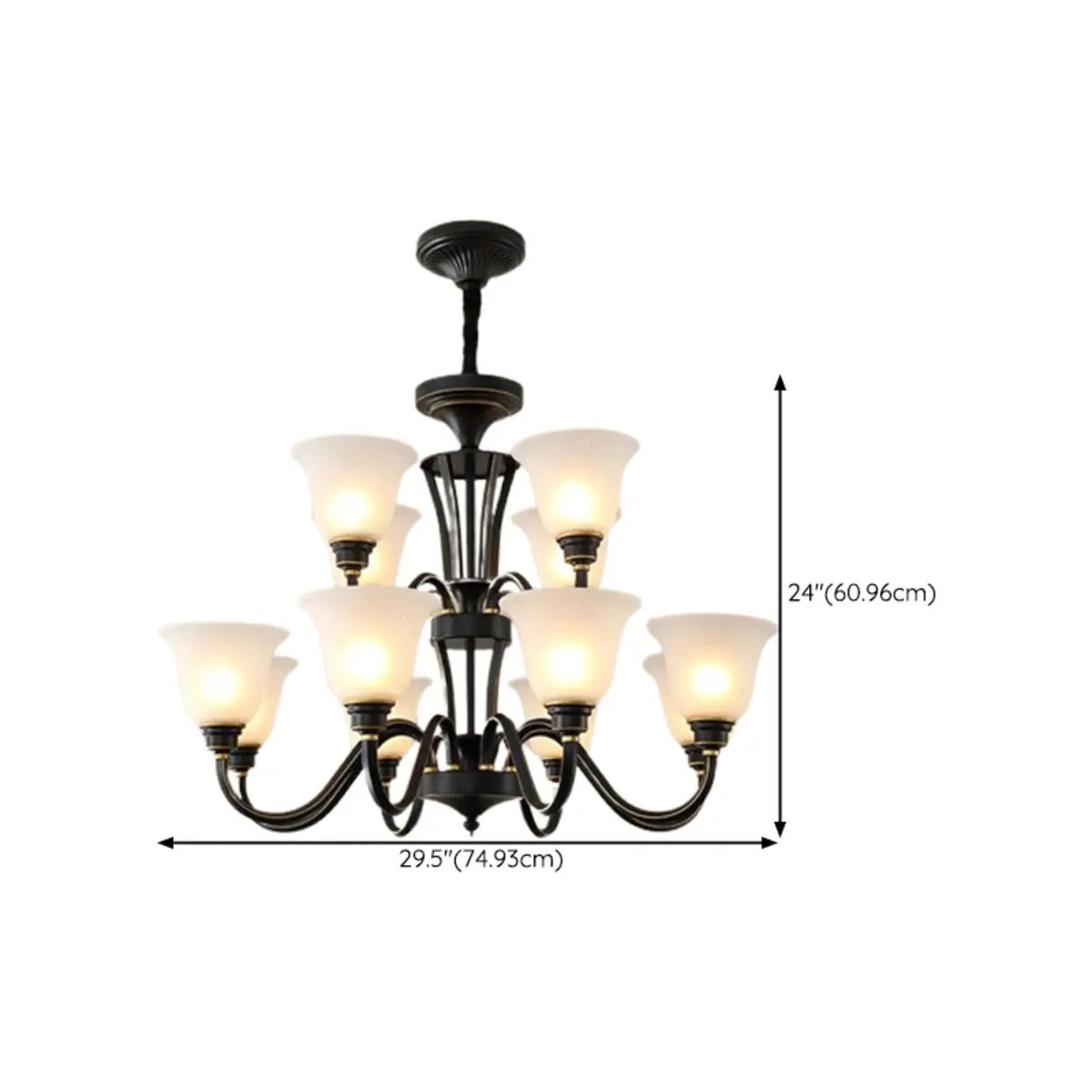 Modern Black Iron Ceiling Chandelier with Glass Shades Image - 25