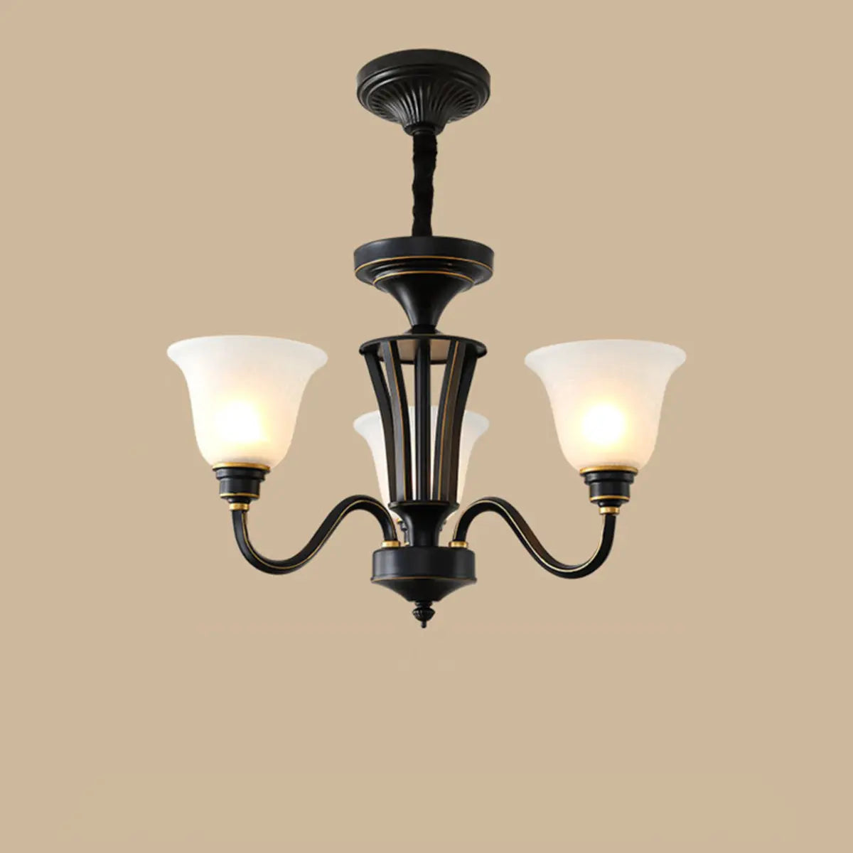 Modern Black Iron Ceiling Chandelier with Glass Shades Image - 2