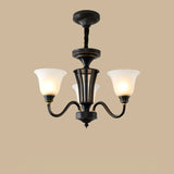 Modern Black Iron Ceiling Chandelier with Glass Shades Image - 2