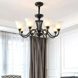 Modern Black Iron Ceiling Chandelier with Glass Shades Image - 3