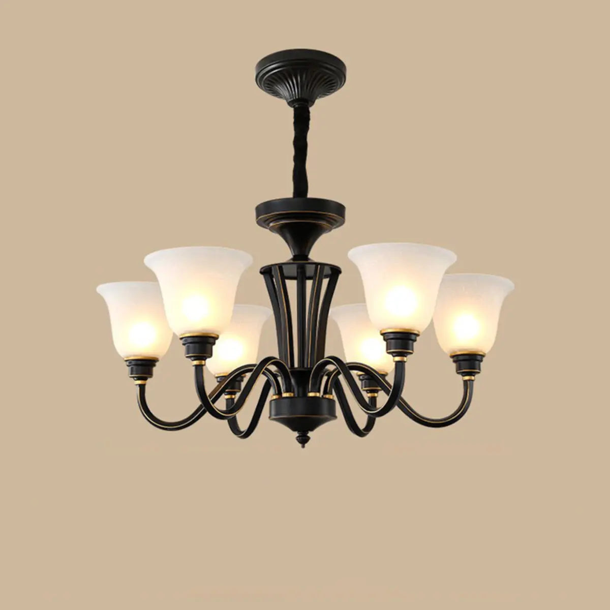 Modern Black Iron Ceiling Chandelier with Glass Shades Image - 5