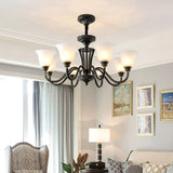 Modern Black Iron Ceiling Chandelier with Glass Shades Image - 7