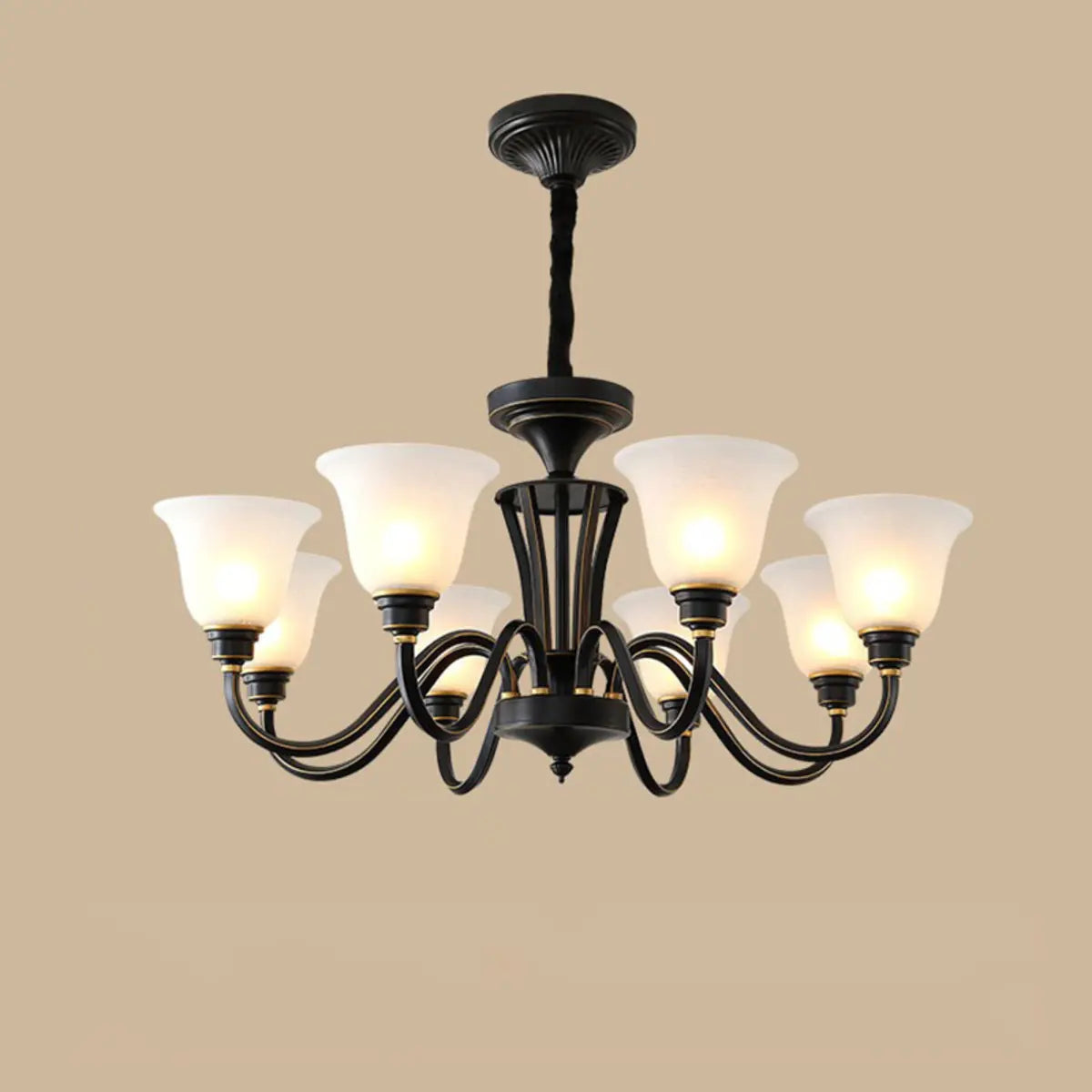 Modern Black Iron Ceiling Chandelier with Glass Shades Image - 8