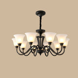 Modern Black Iron Ceiling Chandelier with Glass Shades Image - 9