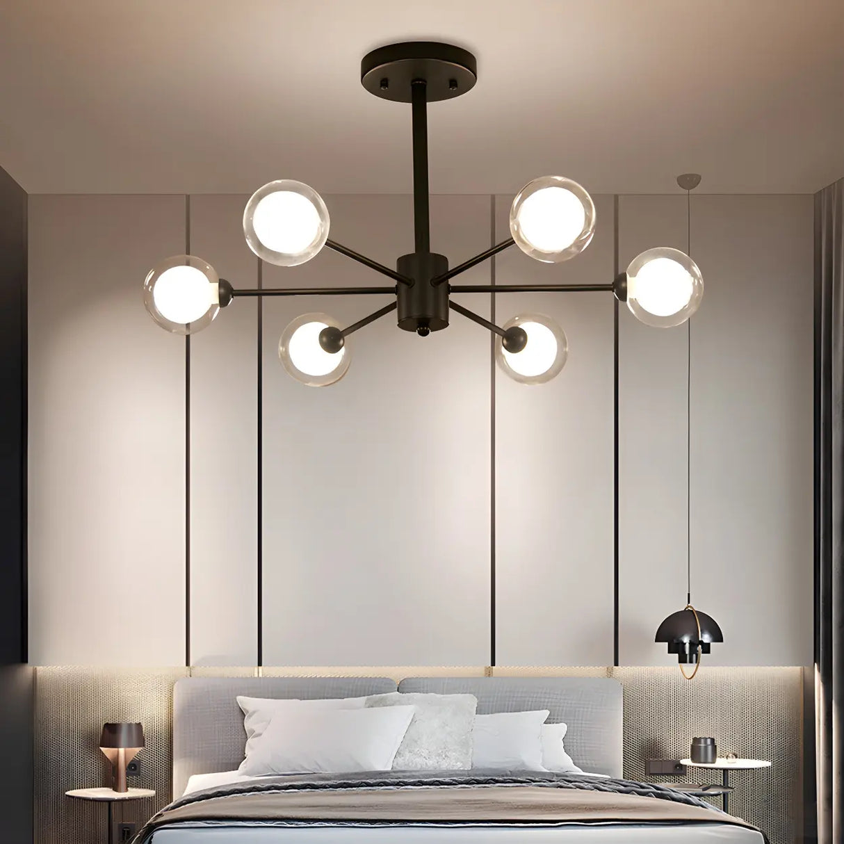 Modern Black Large Metal Burst Bedroom Globe Chandelier Image - 3