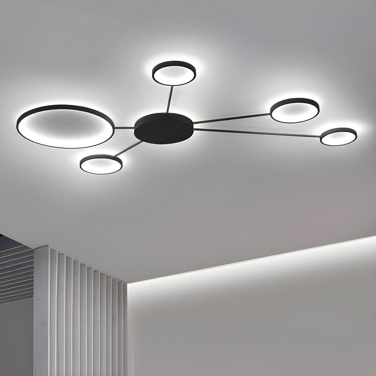 Modern Black Large Spoke-Like LED Flush Mount Light Image - 3