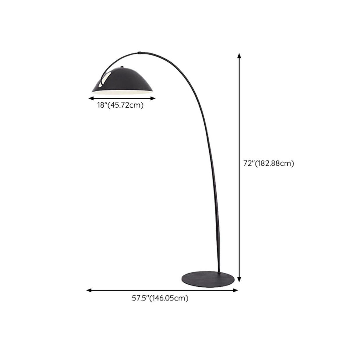 Modern Black LED Arc Wide Dome Metal Floor Lamp Image - 10