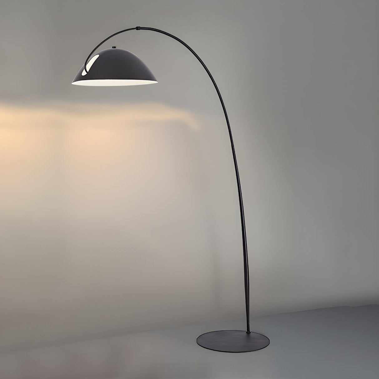 Modern Black LED Arc Wide Dome Metal Floor Lamp Image - 2