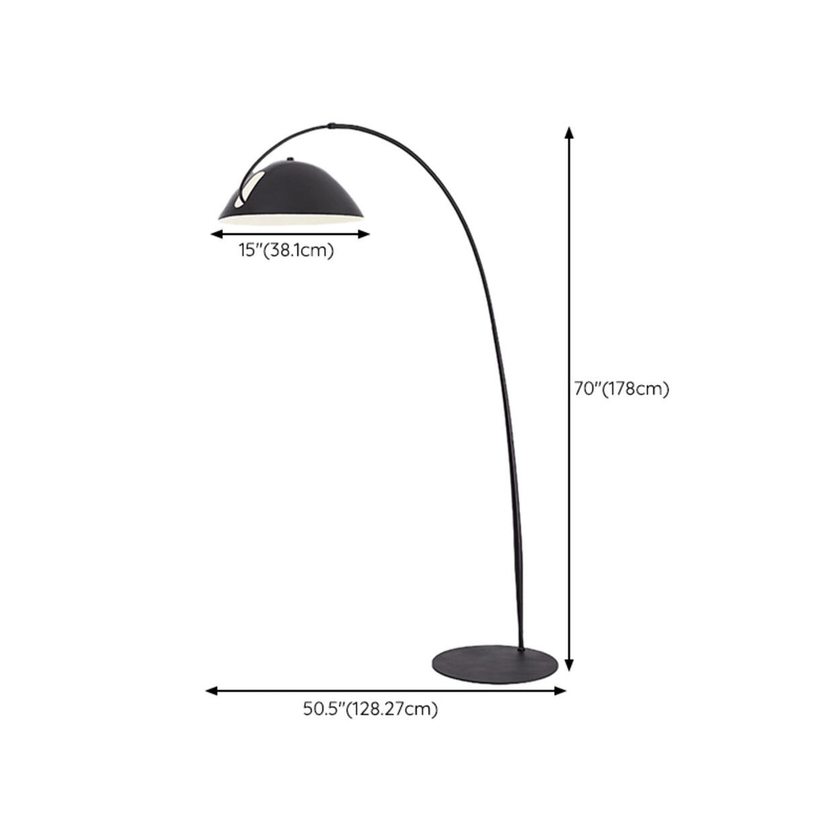 Modern Black LED Arc Wide Dome Metal Floor Lamp 