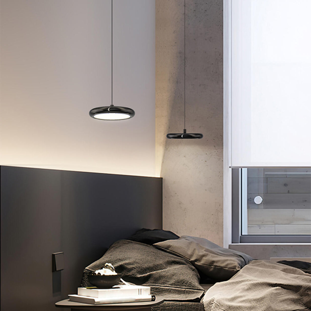 Modern Black LED Circle Hanging Metal Pendant Light Image - 5