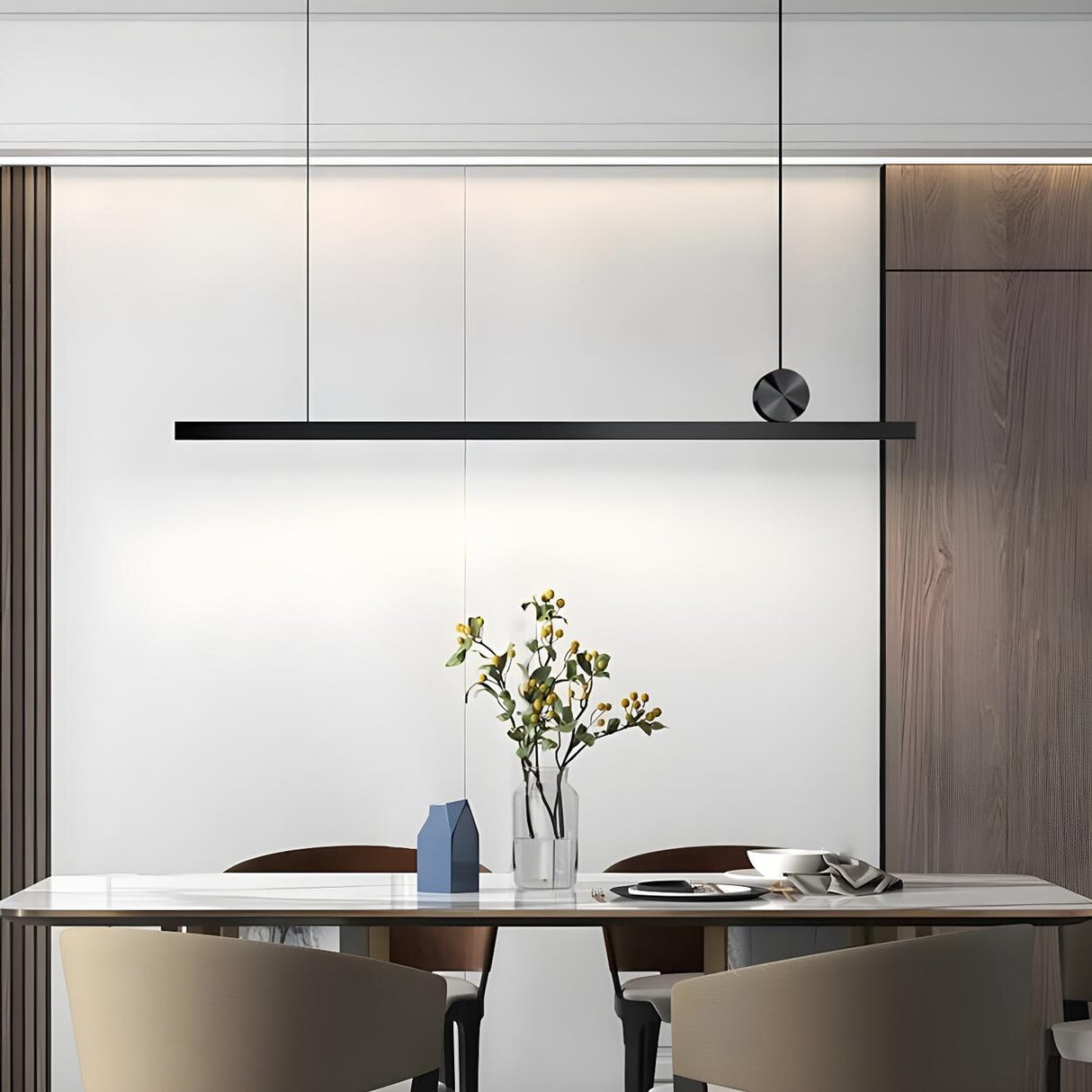 Modern Black Linear and Round Island Pendant Light Image - 1