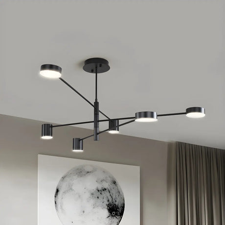 Modern Black Living Room Sputnik Linear Tiered Chandelier Image - 1