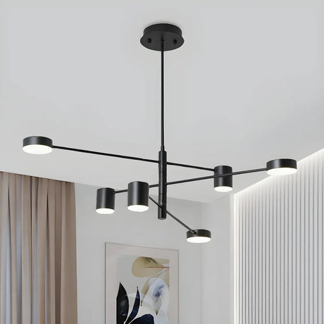 Modern Black Living Room Sputnik Linear Tiered Chandelier Image - 2