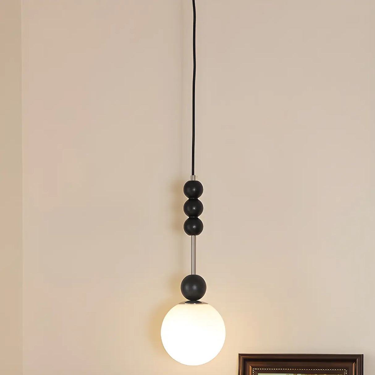 Modern Black Matte White Glass Globe Pendant Light Image - 4