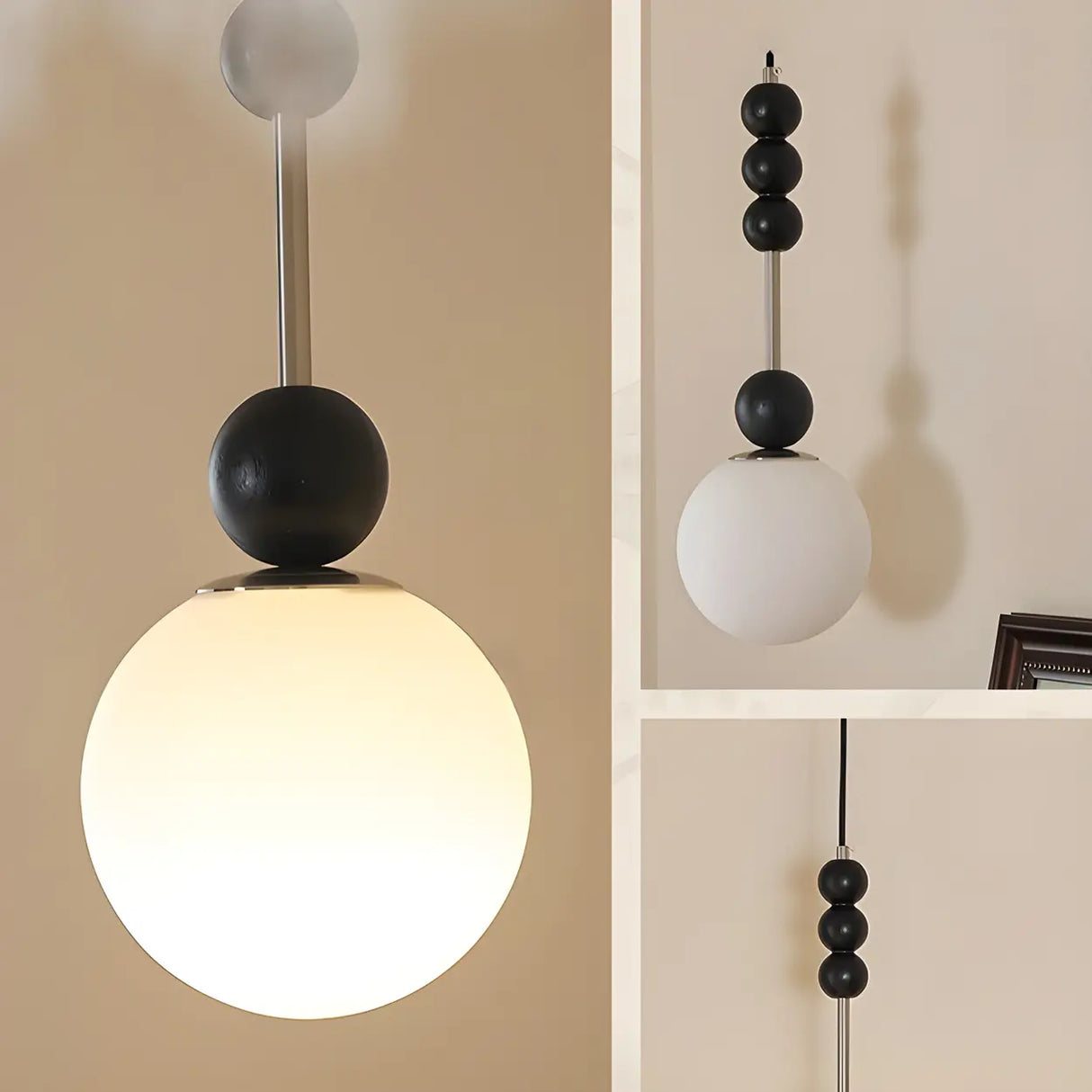 Modern Black Matte White Glass Globe Pendant Light Image - 8