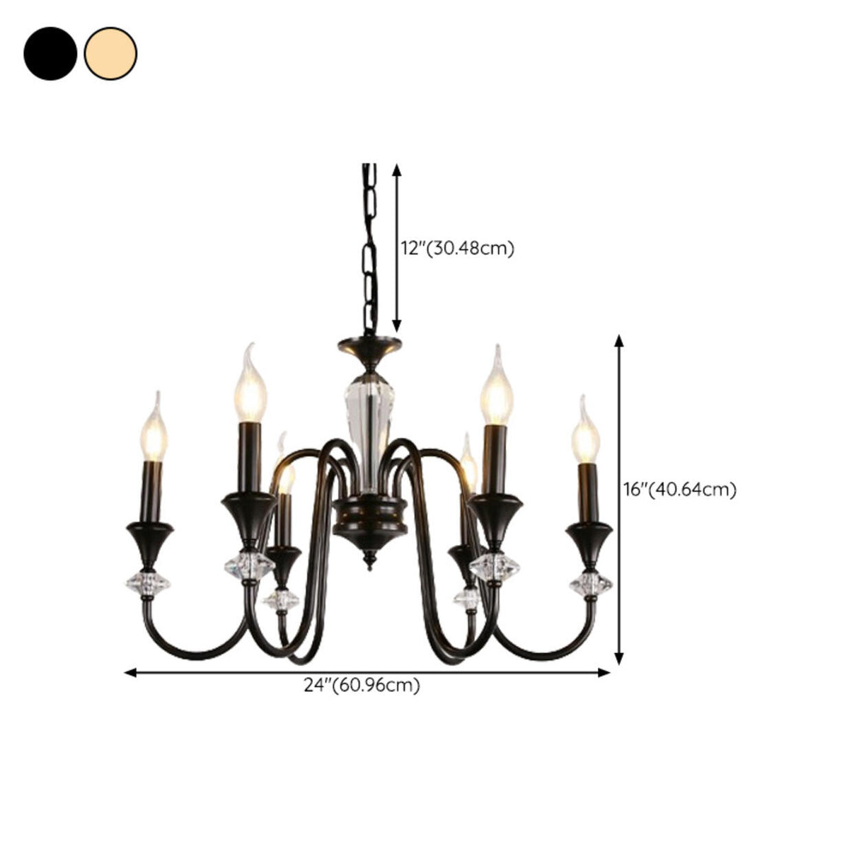 Modern Black Metal Candelabra Chandelier Adjustable Chain 