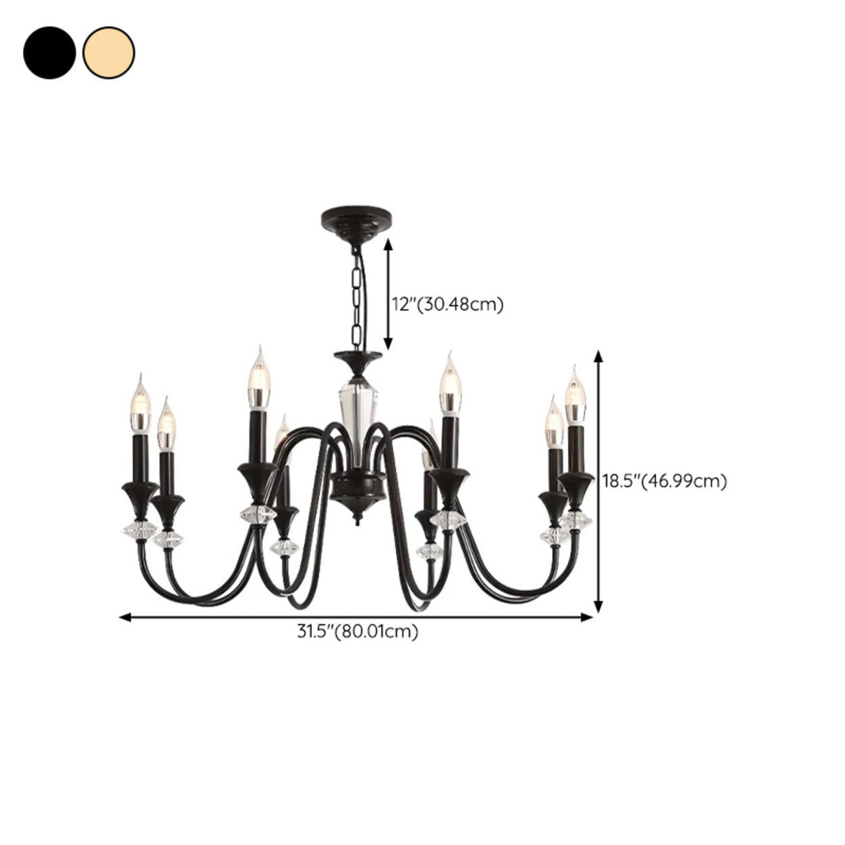 Modern Black Metal Candelabra Chandelier Adjustable Chain Image - 18