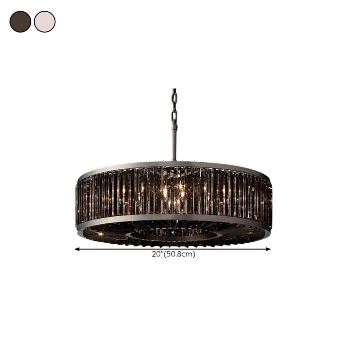 Modern Black Metal Crystal Drum Chandelier Light 