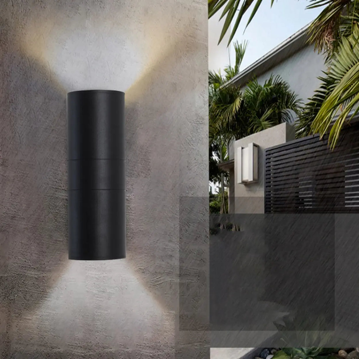 Modern Black Metal Cylinder Up Down Exterior Wall Light Image - 3